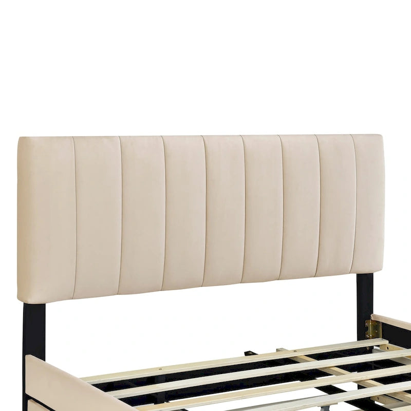 Queen Size Velvet Upholstered Platform Bed with 2 Drawers and 1 Twin XL Trundle